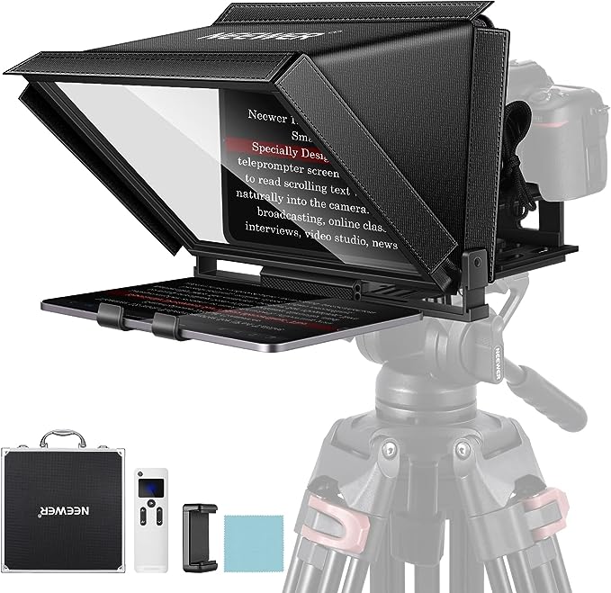 NEEWER X12 Aluminum Alloy Teleprompter with Remote App Control, Compatible with iPad, iOS/Android Tablet, Smartphone, DSLR Camera, All Metal Construction (No Plastic) with Carry Case