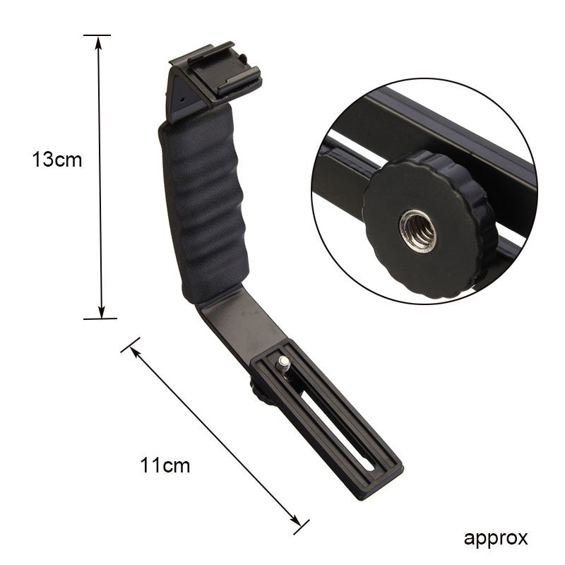 Universal Grip L Bracket with 2 Side Hot Shoe Mount Video Light Flash DSLR Holder Camcorder (Accessories)